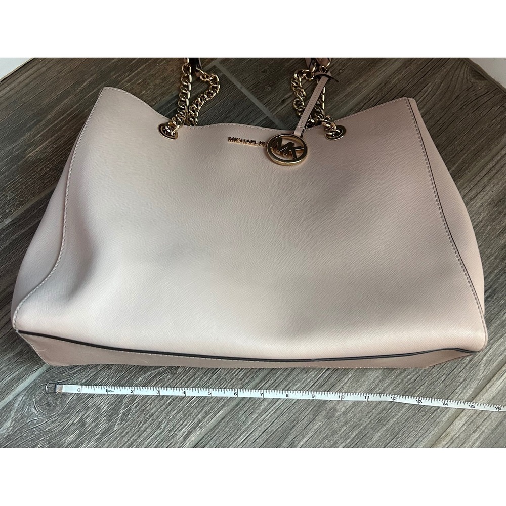 Michael Kors Susannah Large Saffiano Leather Shoulder Bag Tote Purse Gold Blush - Picture 10 of 11